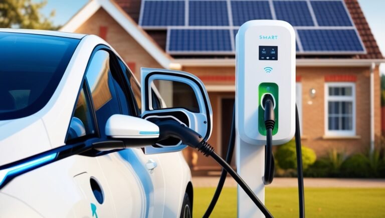 EV charging speeds explained: electric vehicle at UK charging station, showing rapid and slow charging options
